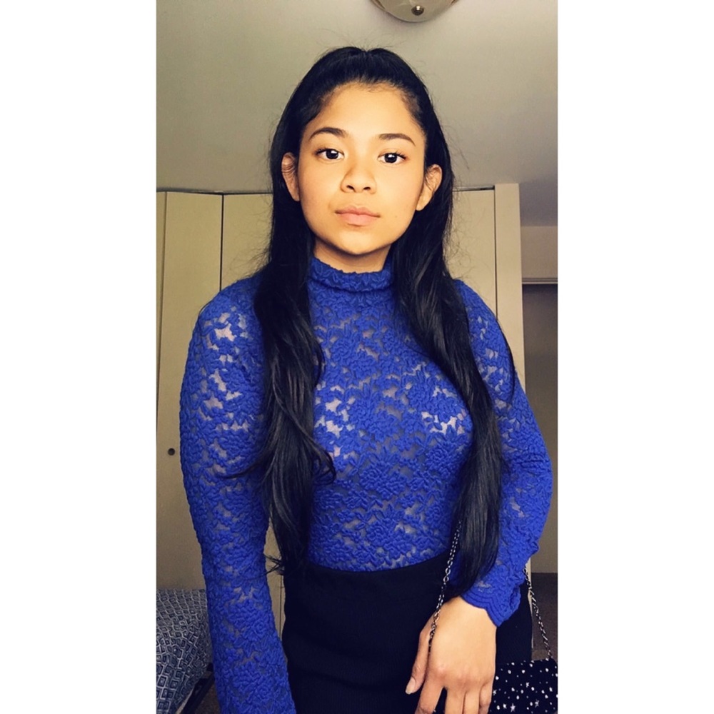Turtleneck Crochet Blue Lace Floral See-Through💙